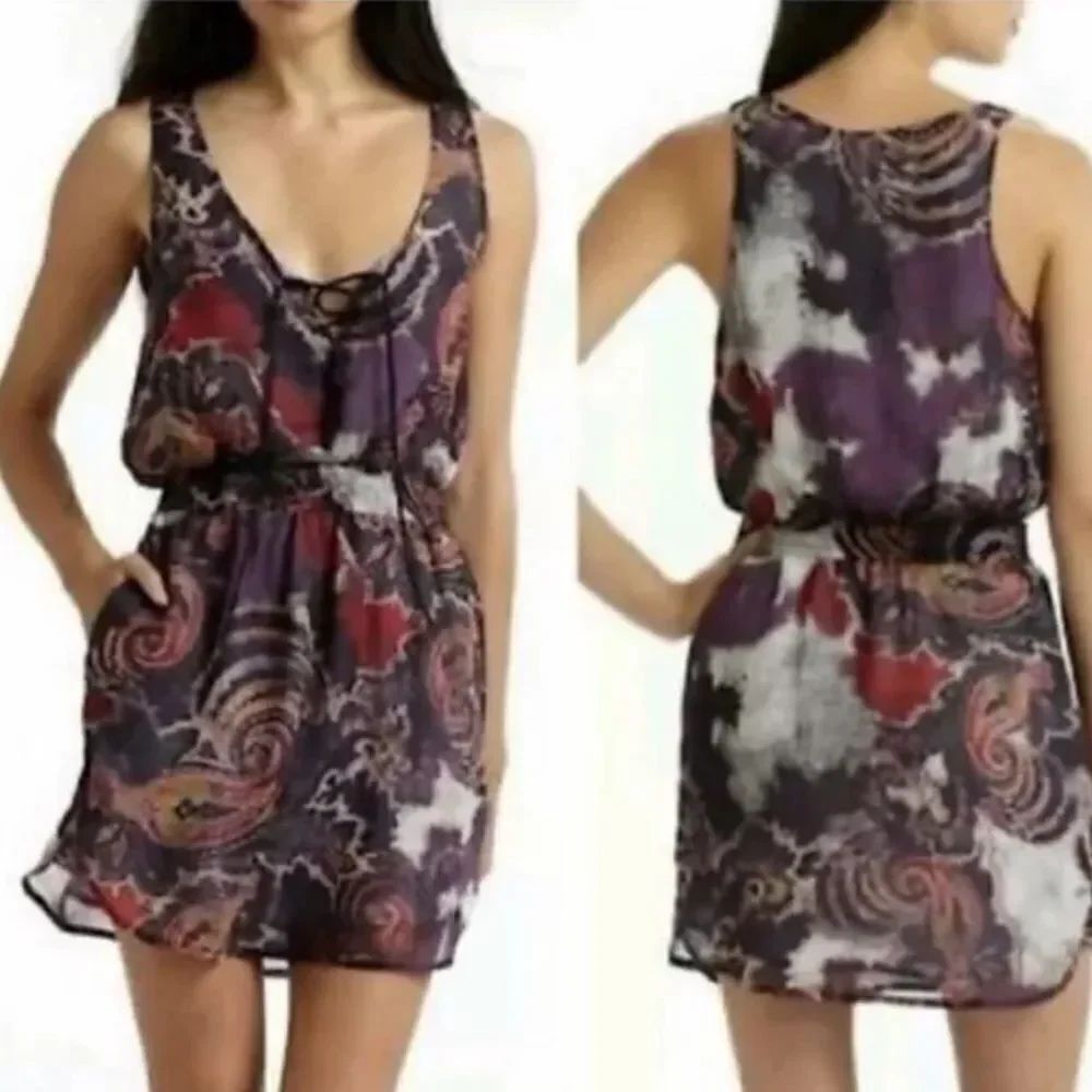 Free People Falling for Georgette Lace Up Dress Size small purple paisley